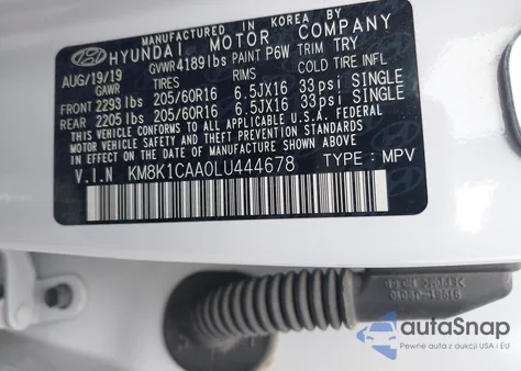 2020 Hyundai Kona Se from USA, damaged, VIN KM8K1CAA0LU444678